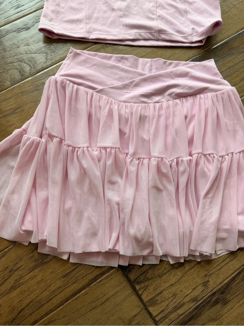 Women's Light Pink Racerback Crop Sports Bra + Skirt Set - Picture 2 of 9